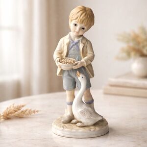 Boy Feeding Goose" China Figurine-Ardalt Japan Collectible Statue